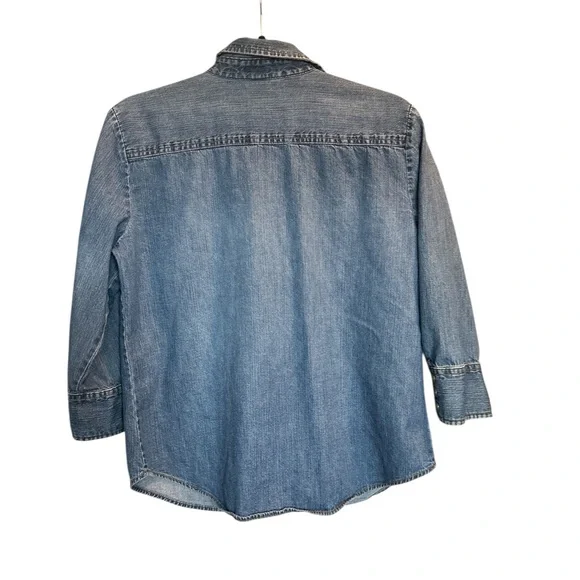 100% Cotton Old Navy Blue Denim Shirt 3/4 Sleeves - Picture 2 of 9